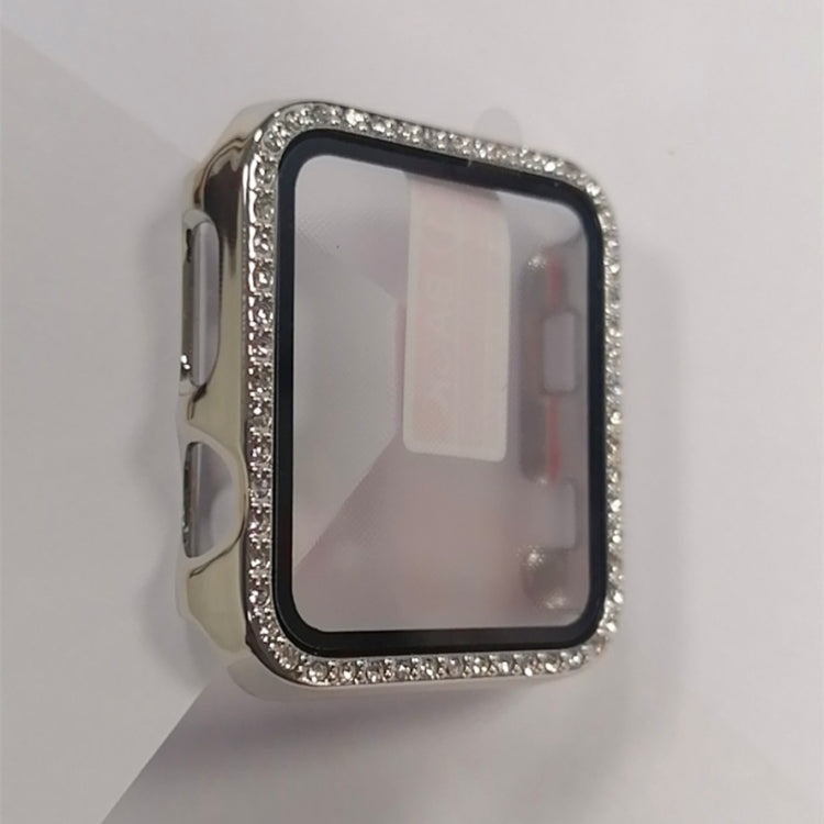 Electroplating PC Single Row Diamond Protective Case with Tempered Glass Film For Apple Watch Series 3 & 2 & 1 42mm(Silver)