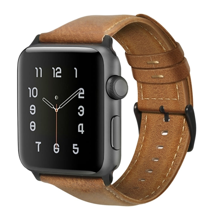 For Apple Watch Series 7 41mm / 6 & SE & 5 & 4 40mm / 3 & 2 & 1 38mm Oil Wax Genuine Leather Strap Watch Band(Yellow Brown)