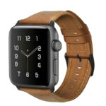 For Apple Watch Series 7 41mm / 6 & SE & 5 & 4 40mm / 3 & 2 & 1 38mm Oil Wax Genuine Leather Strap Watch Band(Yellow Brown)