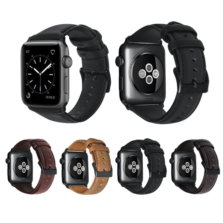 For Apple Watch Series 7 41mm / 6 & SE & 5 & 4 40mm / 3 & 2 & 1 38mm Oil Wax Genuine Leather Strap Watch Band(Yellow Brown)