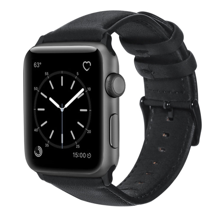 For Apple Watch Ultra 49mm / Series 8&7 45mm / SE 2&6&SE&5&4 44mm / 3&2&1 42mm Oil Wax Genuine Leather Strap Watch Band(Black)