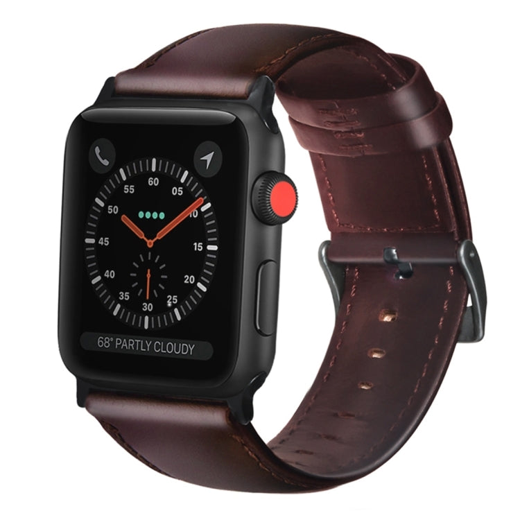 For Apple Watch Ultra 49mm / Series 8&7 45mm / SE 2&6&SE&5&4 44mm / 3&2&1 42mm Oil Wax Genuine Leather Strap Watch Band(Red Brown)