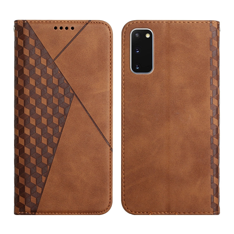 For Samsung Galaxy S20 Diamond Pattern Splicing Skin Feel Magnetic Horizontal Flip Leather Case with Card Slots & Holder & Wallet(Brown)