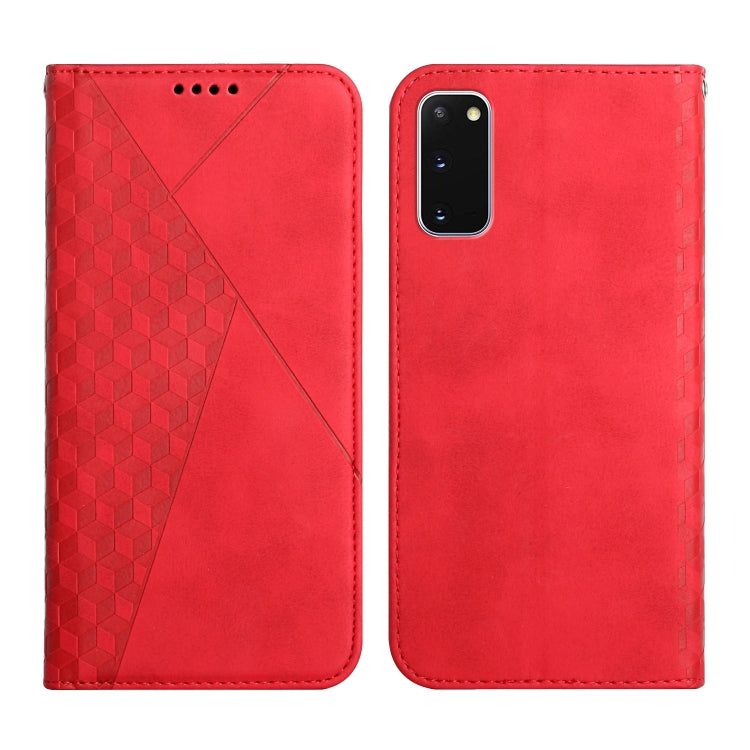 For Samsung Galaxy S20 Diamond Pattern Splicing Skin Feel Magnetic Horizontal Flip Leather Case with Card Slots & Holder & Wallet(Red)