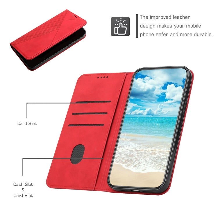 For Samsung Galaxy S20 Diamond Pattern Splicing Skin Feel Magnetic Horizontal Flip Leather Case with Card Slots & Holder & Wallet(Red)