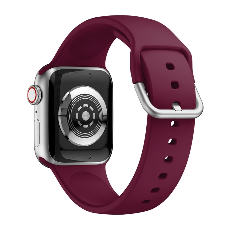 Single-color Silicone Buckle Strap Watch Band For Apple Watch Series 8&7 41mm / SE 2&6&SE&5&4 40mm / 3&2&1 38mm(Wine Red)
