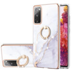 For Samsung Galaxy S20 FE  5G / 4G Electroplating Marble Pattern IMD TPU Shockproof Case with Ring Holder(White 006)