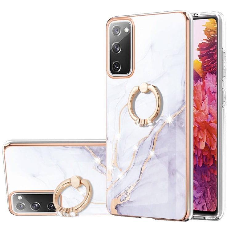 For Samsung Galaxy S20 FE  5G / 4G Electroplating Marble Pattern IMD TPU Shockproof Case with Ring Holder(White 006)