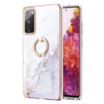 For Samsung Galaxy S20 FE  5G / 4G Electroplating Marble Pattern IMD TPU Shockproof Case with Ring Holder(White 006)