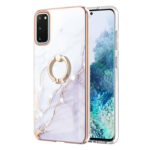 For Samsung Galaxy S20 Electroplating Marble Pattern IMD TPU Shockproof Case with Ring Holder(White 006)