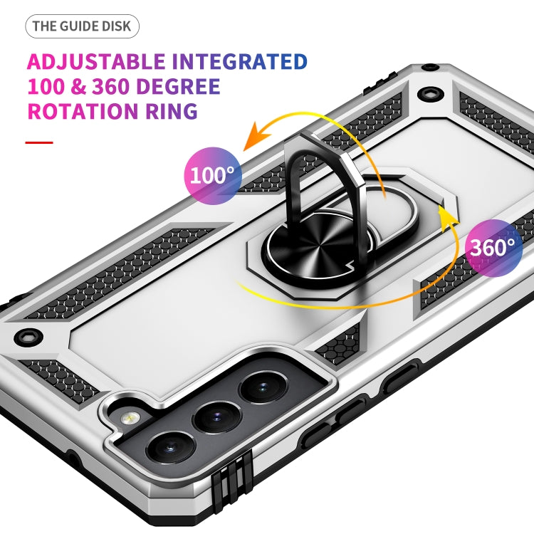 For Samaung Galaxy S22 5G Shockproof TPU + PC Protective Case with 360 Degree Rotating Holder(Silver)