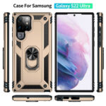 For Samaung Galaxy S22 Ultra 5G Shockproof TPU + PC Protective Case with 360 Degree Rotating Holder(Gold)