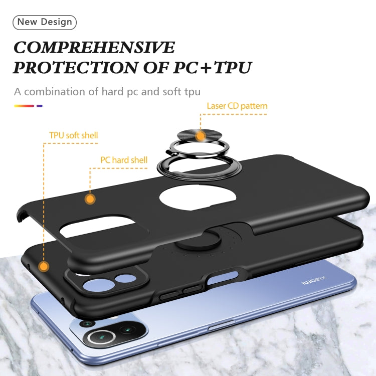 For Xiaomi Mi 11 Lite 5G PC + TPU Shockproof Magnetic Phone Case with Invisible Ring Holder(Black)