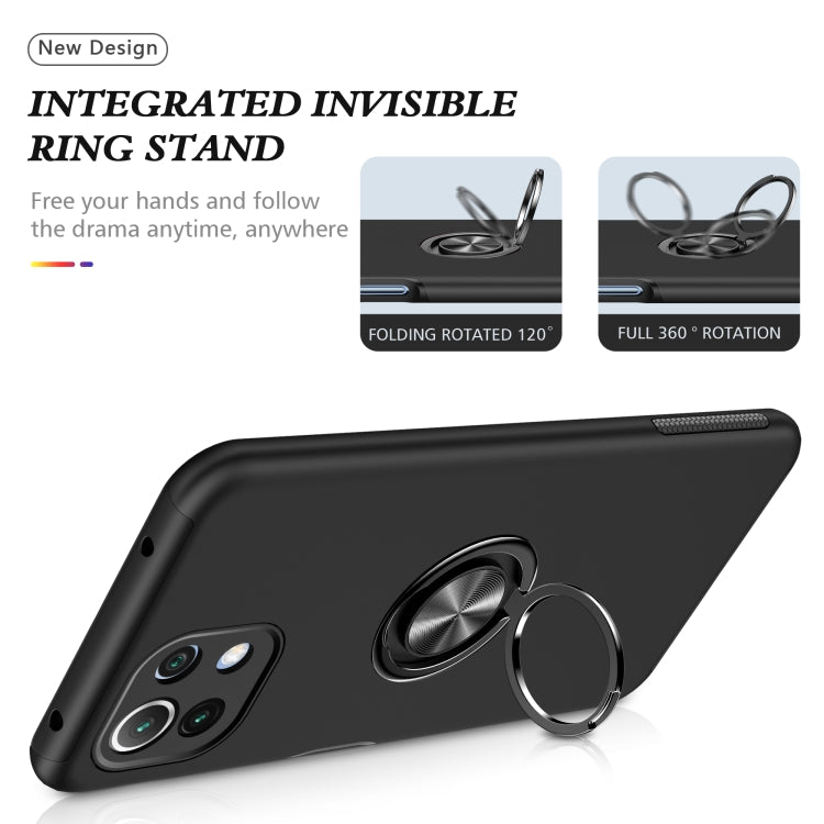 For Xiaomi Mi 11 Lite 5G PC + TPU Shockproof Magnetic Phone Case with Invisible Ring Holder(Black)