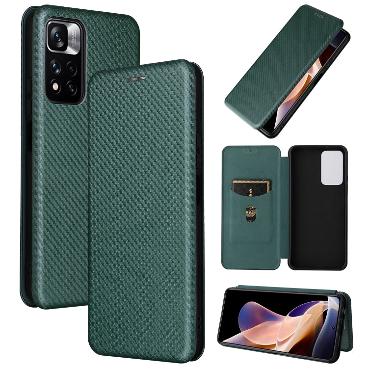 For Xiaomi Redmi Note 11 Pro / Note 11 Pro+ Carbon Fiber Texture Horizontal Flip PU Phone Case(Green)