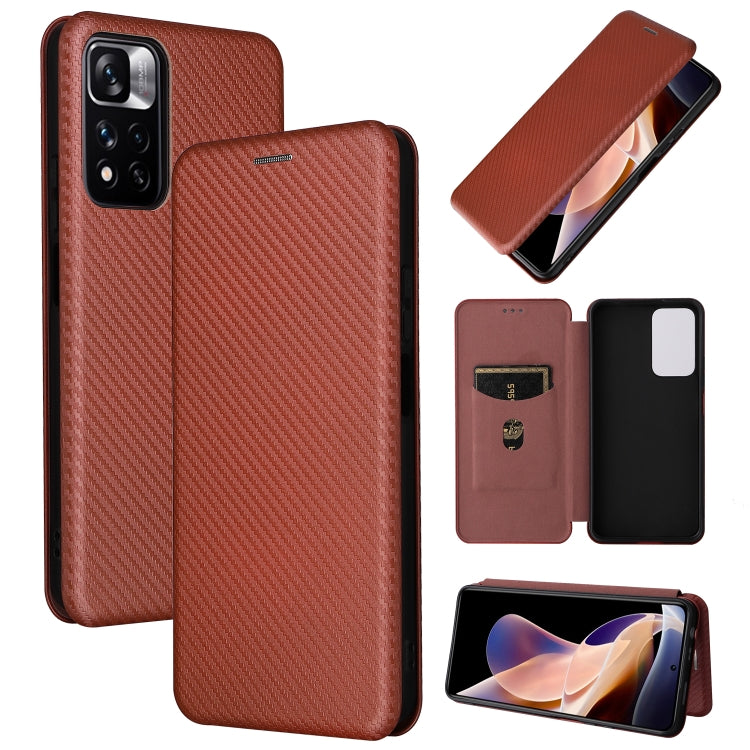 For Xiaomi Redmi Note 11 Pro / Note 11 Pro+ Carbon Fiber Texture Horizontal Flip PU Phone Case(Brown)