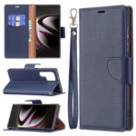 For Samsung Galaxy S22 Ultra 5G Litchi Texture Pure Color Horizontal Flip Leather Phone Case with Holder & Card Slots & Wallet & Lanyard(Dark Blue)