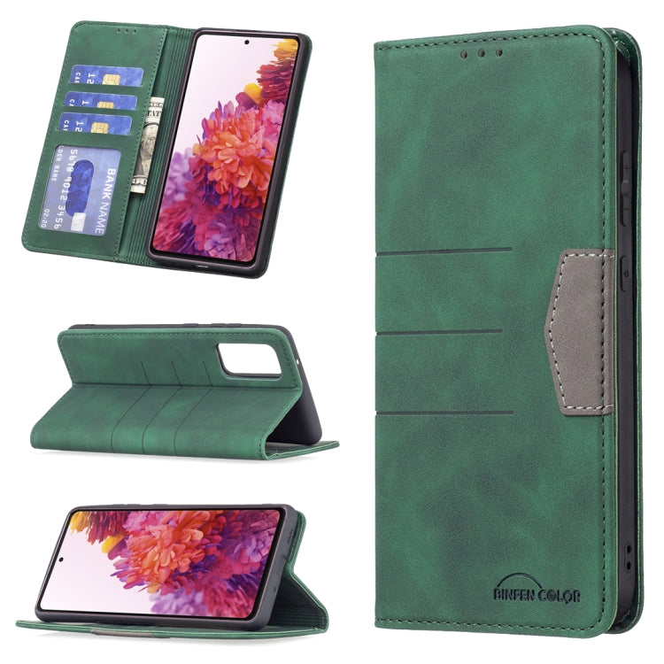 For Samsung Galaxy S20 FE Magnetic Splicing Leather Phone Case(Green)