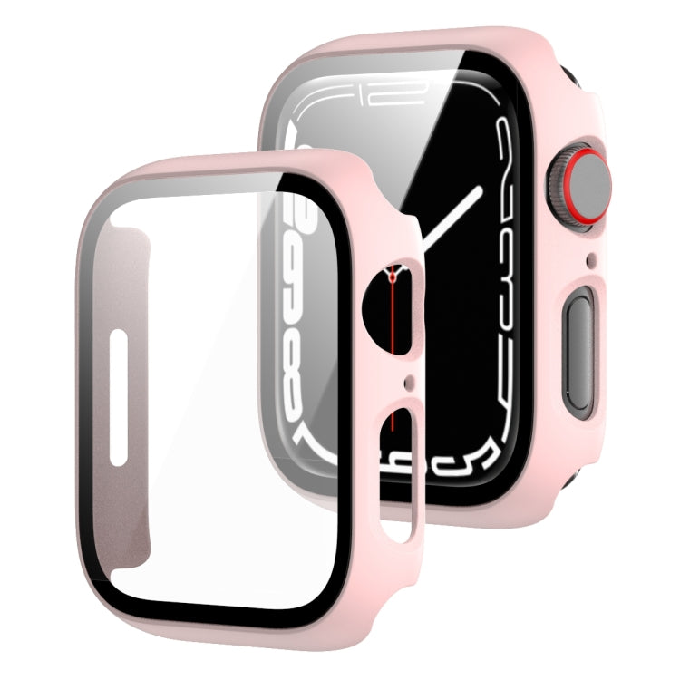 2 in 1 PC Frame + Tempered Glass Protector Case For Apple Watch Series 8 / 7 41mm(Pink)