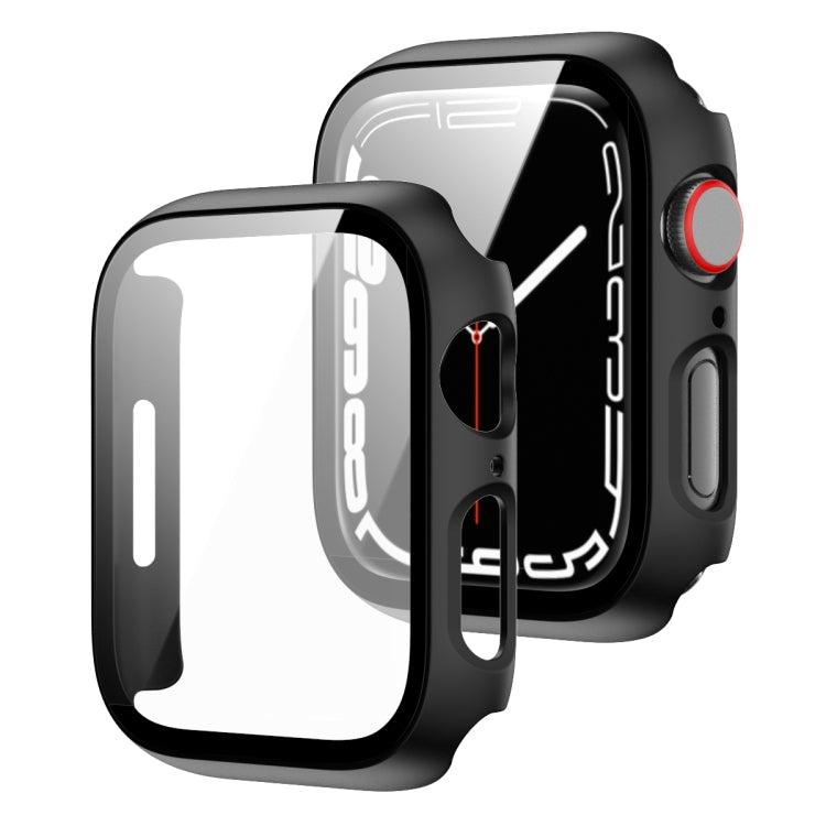 2 in 1 PC Frame + Tempered Glass Protector Case For Apple Watch Series 8 / 7 41mm(Black)