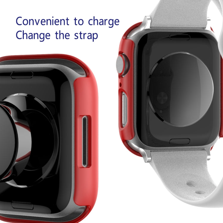 2 in 1 PC Frame + Tempered Glass Protector Case For Apple Watch Series 8 / 7 41mm(Red)