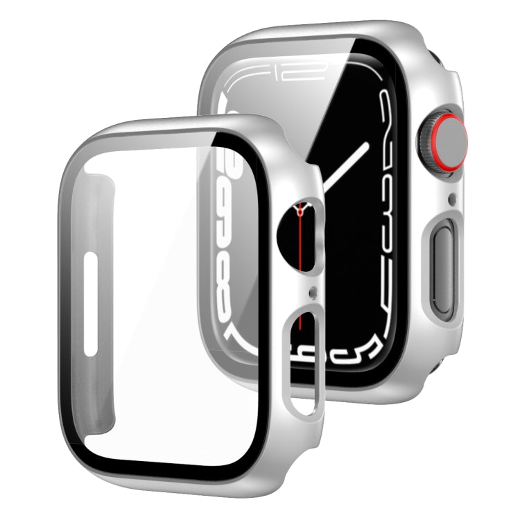 2 in 1 PC Frame + Tempered Glass Protector Case For Apple Watch Series 8 / 7 41mm(Silver)