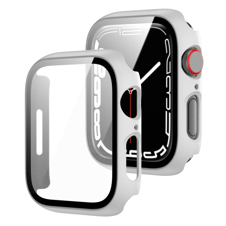 2 in 1 PC Frame + Tempered Glass Protector Case For Apple Watch Series 8 / 7 45mm(White)