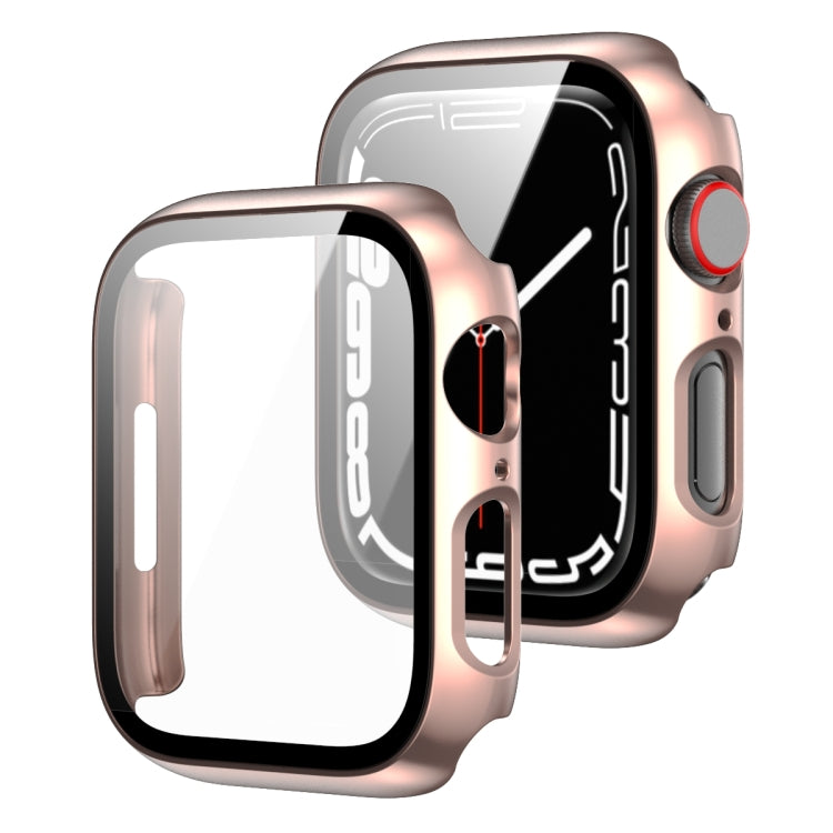 2 in 1 PC Frame + Tempered Glass Protector Case For Apple Watch Series 8 / 7 45mm(Rose Gold)