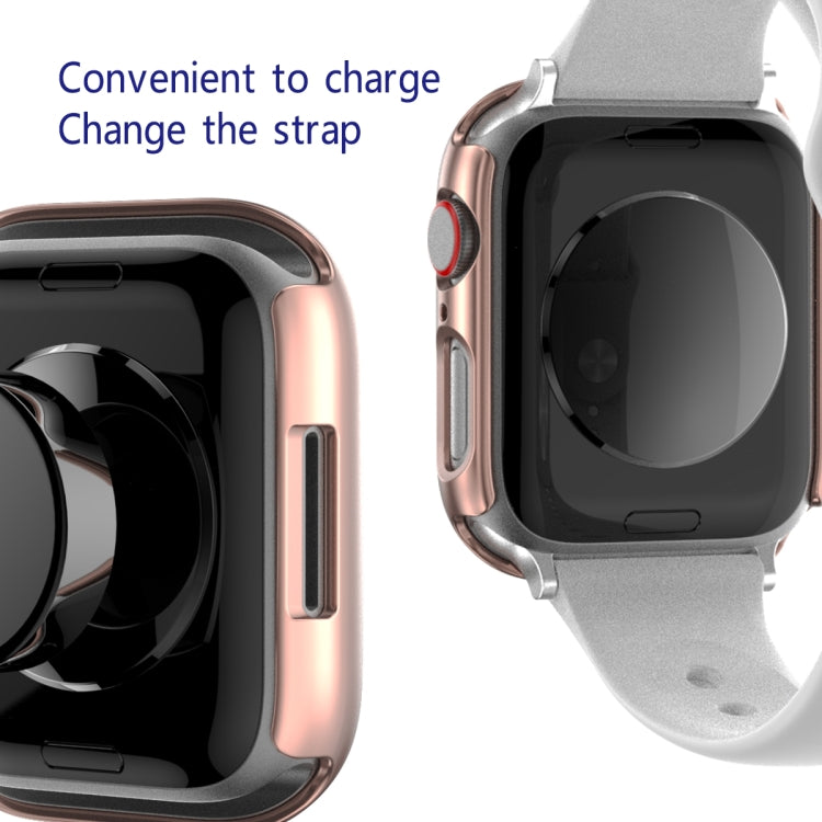 2 in 1 PC Frame + Tempered Glass Protector Case For Apple Watch Series 8 / 7 45mm(Rose Gold)