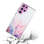 For Samsung Galaxy S22 Ultra 5G Hollow Marble Pattern TPU Precise Hole Phone Protective Case(Pink)