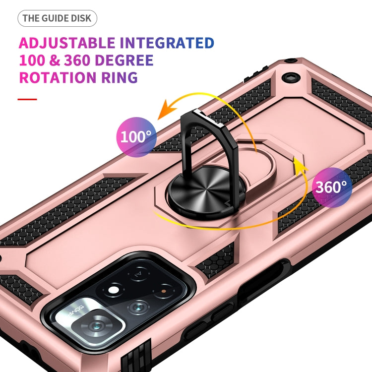 For Xiaomi Redmi Note 11 5G Shockproof TPU + PC Phone Case with 360 Degree Rotating Holder(Rose Gold)