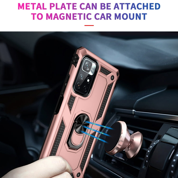 For Xiaomi Redmi Note 11 5G Shockproof TPU + PC Phone Case with 360 Degree Rotating Holder(Rose Gold)