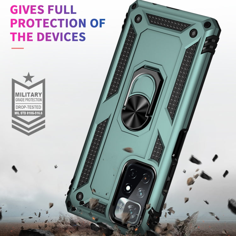 For Xiaomi Redmi Note 11 5G Shockproof TPU + PC Phone Case with 360 Degree Rotating Holder(Dark Green)