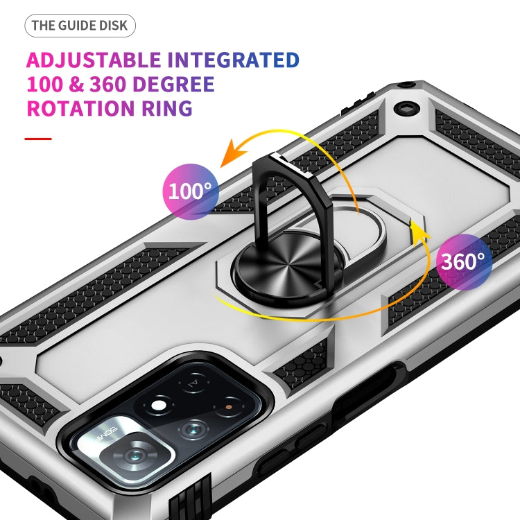 For Xiaomi Redmi Note 11 5G Shockproof TPU + PC Phone Case with 360 Degree Rotating Holder(Silver)