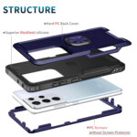 For Samsung Galaxy S21 Ultra 5G 3 in 1 PC + TPU Phone Case with Ring Holder(Navy Blue)