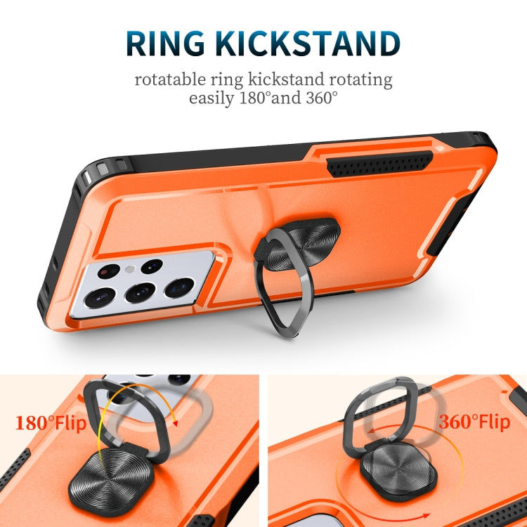 For Samsung Galaxy S21 Ultra 5G 3 in 1 PC + TPU Phone Case with Ring Holder(Orange)