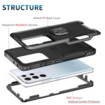 For Samsung Galaxy S21 Ultra 5G 3 in 1 PC + TPU Phone Case with Ring Holder(Black)