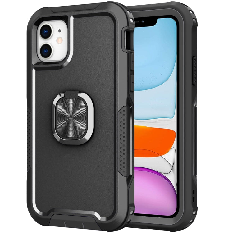 3 in 1 PC + TPU Phone Case with Ring Holder For iPhone 11(Black)