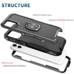 3 in 1 PC + TPU Phone Case with Ring Holder For iPhone 11(Black)