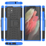 For Samsung Galaxy S22 Ultra 5G Tire Texture TPU + PC Phone Case with Holder(Blue)