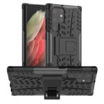 For Samsung Galaxy S22 Ultra 5G Tire Texture TPU + PC Phone Case with Holder(Black)