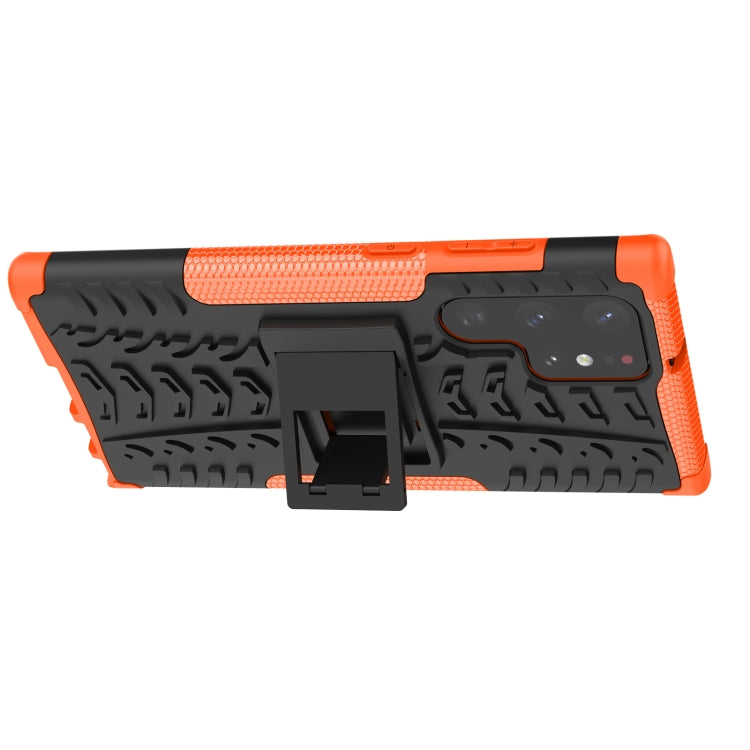 For Samsung Galaxy S22 Ultra 5G Tire Texture TPU + PC Phone Case with Holder(Orange)