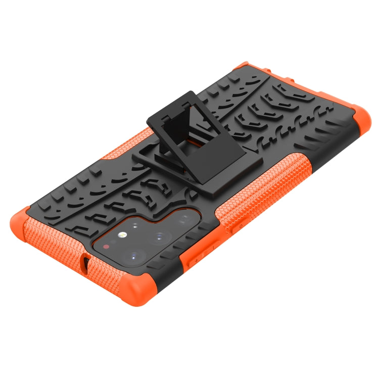 For Samsung Galaxy S22 Ultra 5G Tire Texture TPU + PC Phone Case with Holder(Orange)