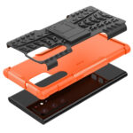 For Samsung Galaxy S22 Ultra 5G Tire Texture TPU + PC Phone Case with Holder(Orange)