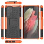 For Samsung Galaxy S22 Ultra 5G Tire Texture TPU + PC Phone Case with Holder(Orange)