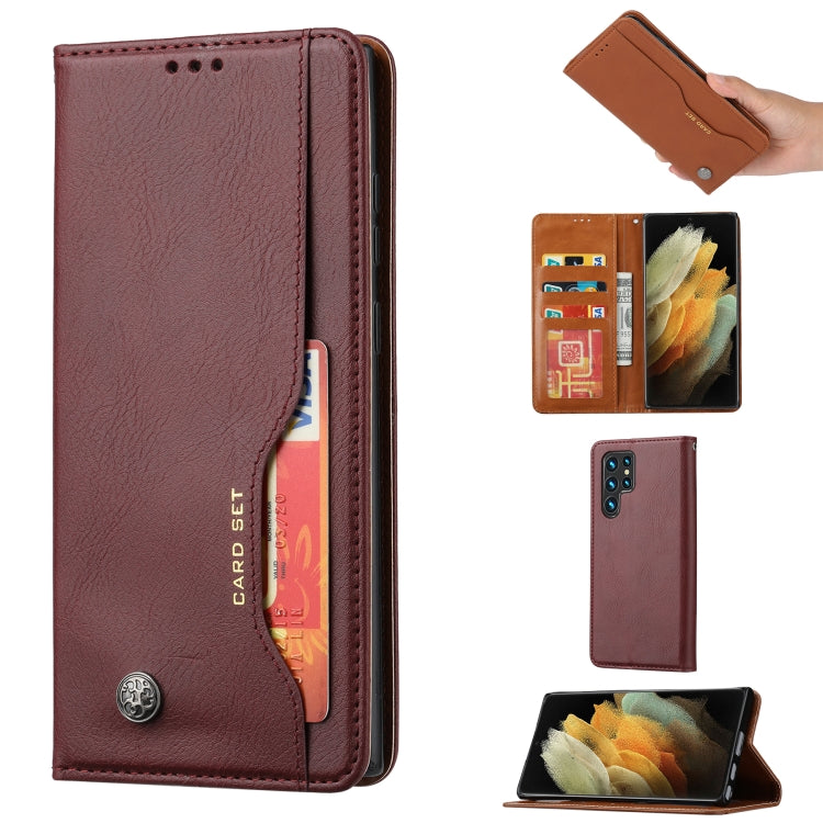 For Samsung Galaxy S22 Ultra 5G Knead Skin Texture Leather Phone Case(Wine Red)