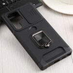 For Samsung Galaxy S22 Ultra 5G Sliding Camera Cover Design PC + TPU Shockproof Phone Case with Ring Holder & Card Slot(Black)