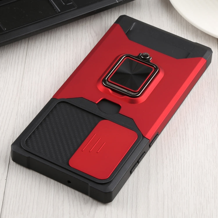 For Samsung Galaxy S22 Ultra 5G Sliding Camera Cover Design PC + TPU Shockproof Phone Case with Ring Holder & Card Slot(Red)