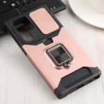 For Samsung Galaxy S22 Ultra 5G Sliding Camera Cover Design PC + TPU Shockproof Phone Case with Ring Holder & Card Slot(Rose Gold)