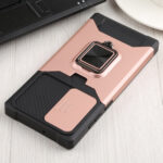 For Samsung Galaxy S22 Ultra 5G Sliding Camera Cover Design PC + TPU Shockproof Phone Case with Ring Holder & Card Slot(Rose Gold)